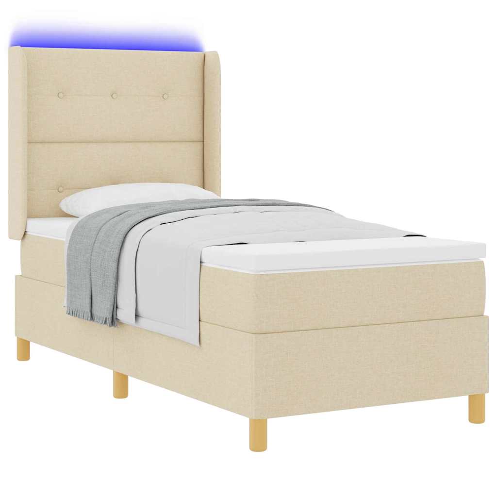 Boxspringbed met LED-stripverlichting Crème 90 x 200 cm Stof is nu te koop bij PeponiXL, paradijselijk wonen!