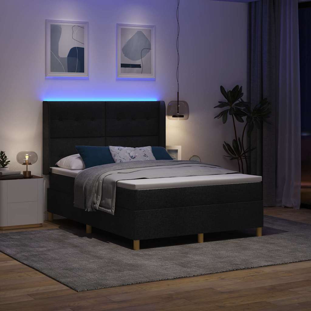 Boxspringbed met LED-stripverlichting Zwart 140 x 190 cm Stof is nu te koop bij PeponiXL, paradijselijk wonen!