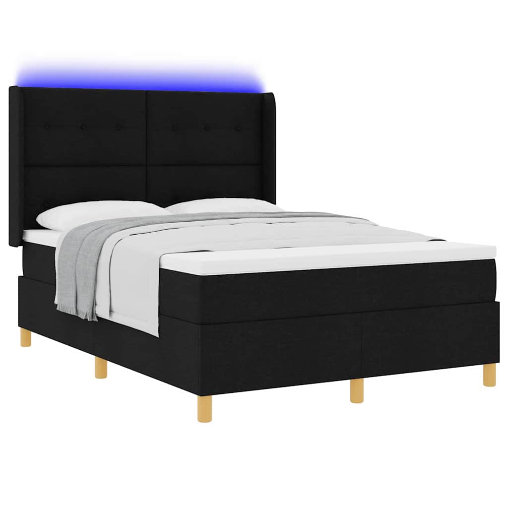 Boxspringbed met LED-stripverlichting Zwart 140 x 190 cm Stof is nu te koop bij PeponiXL, paradijselijk wonen!