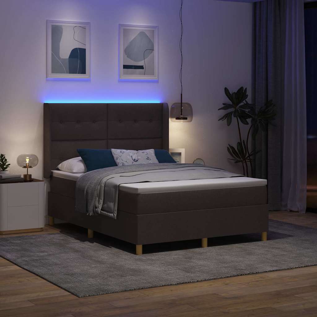 Boxspringbed met LED-stripverlichting Bruin 140 x 200 cm Stof is nu te koop bij PeponiXL, paradijselijk wonen!