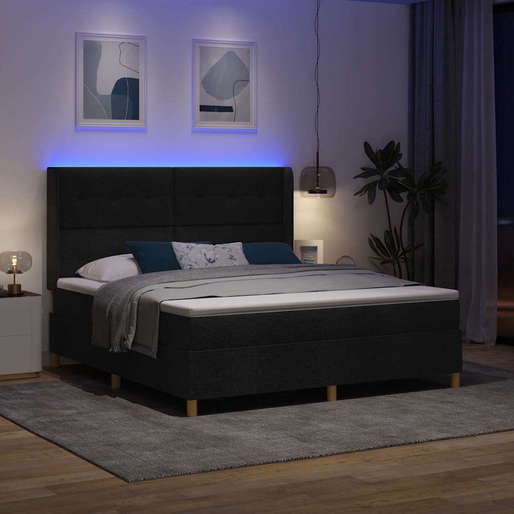 Boxspringbed met LED-stripverlichting Zwart 180 x 200 cm Stof is nu te koop bij PeponiXL, paradijselijk wonen!