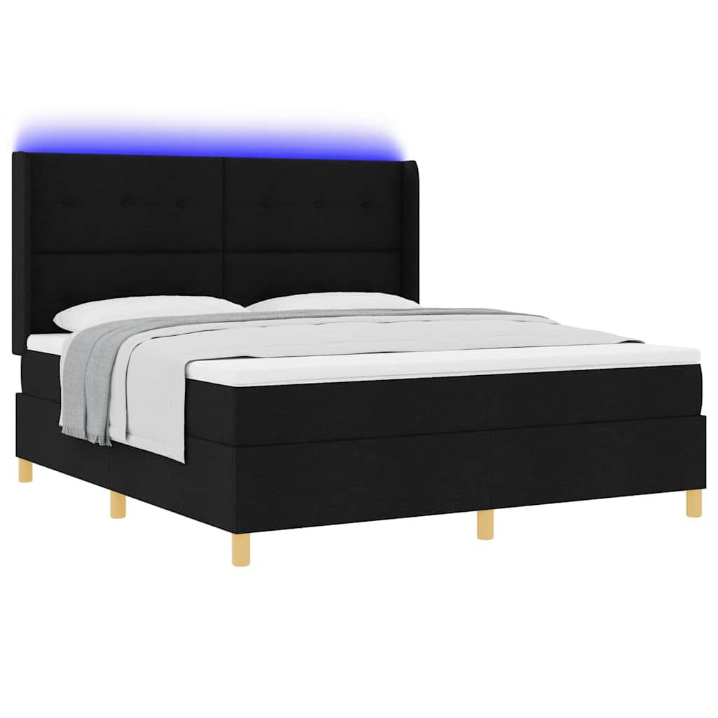 Boxspringbed met LED-stripverlichting Zwart 180 x 200 cm Stof is nu te koop bij PeponiXL, paradijselijk wonen!
