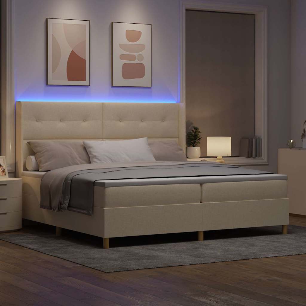 Boxspringbed met LED-stripverlichting Crème 200 x 200 cm Stof is nu te koop bij PeponiXL, paradijselijk wonen!