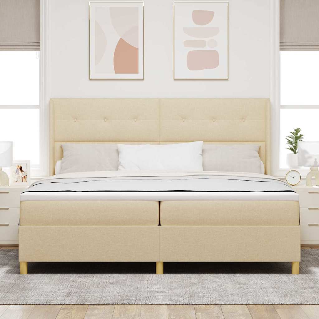 Boxspringbed met LED-stripverlichting Crème 200 x 200 cm Stof is nu te koop bij PeponiXL, paradijselijk wonen!