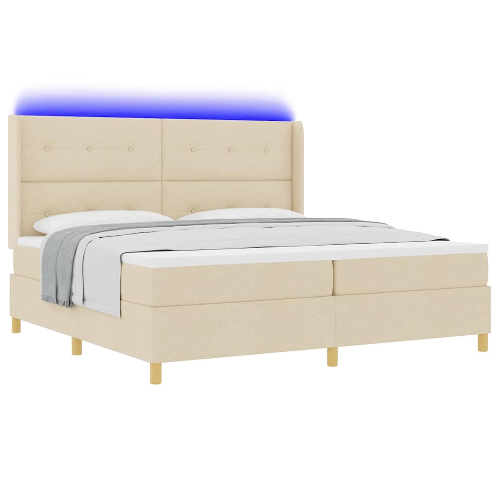 Boxspringbed met LED-stripverlichting Crème 200 x 200 cm Stof is nu te koop bij PeponiXL, paradijselijk wonen!