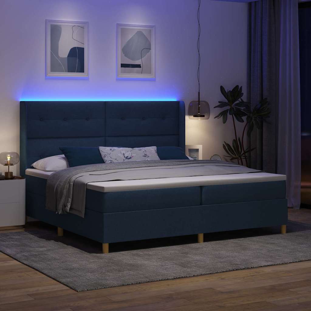 Boxspringbed met LED-stripverlichting Blauw 200 x 200 cm Stof is nu te koop bij PeponiXL, paradijselijk wonen!
