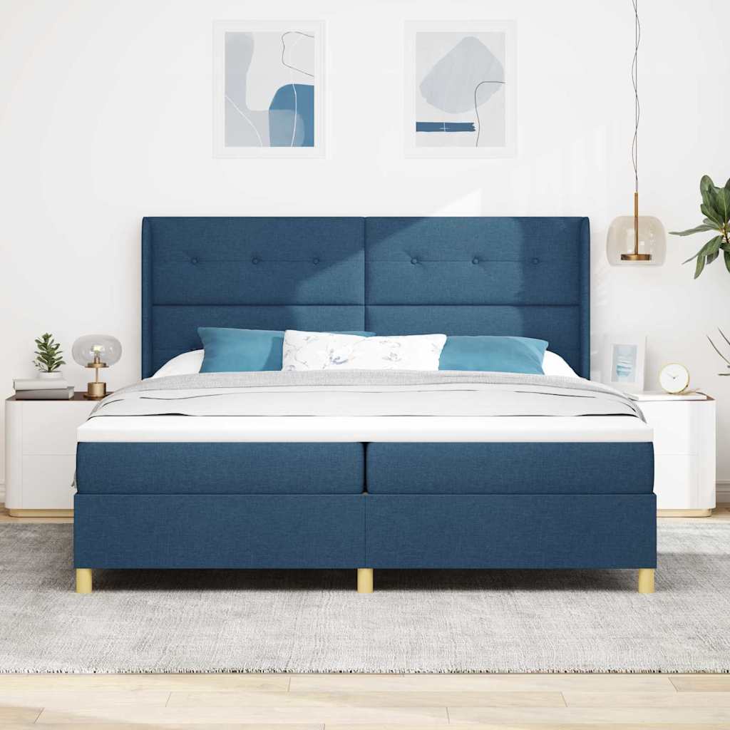 Boxspringbed met LED-stripverlichting Blauw 200 x 200 cm Stof is nu te koop bij PeponiXL, paradijselijk wonen!