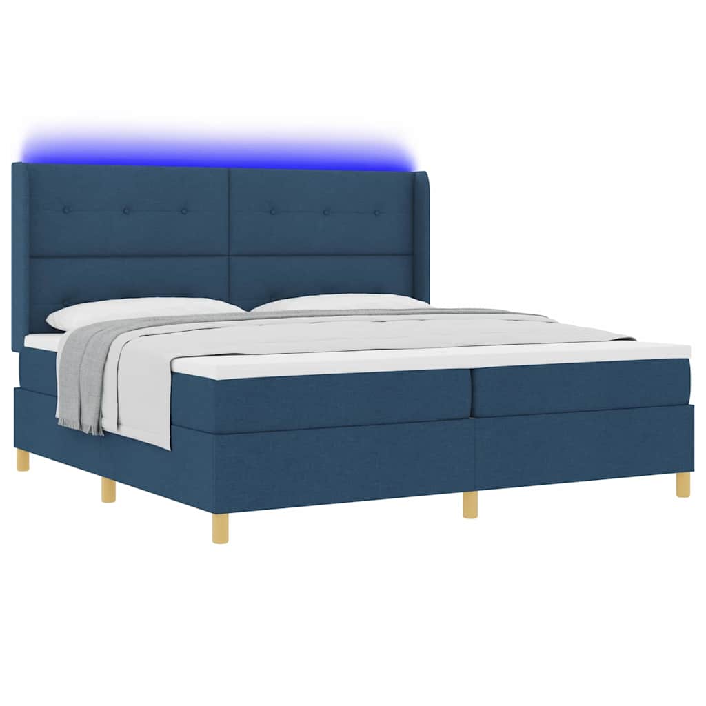 Boxspringbed met LED-stripverlichting Blauw 200 x 200 cm Stof is nu te koop bij PeponiXL, paradijselijk wonen!