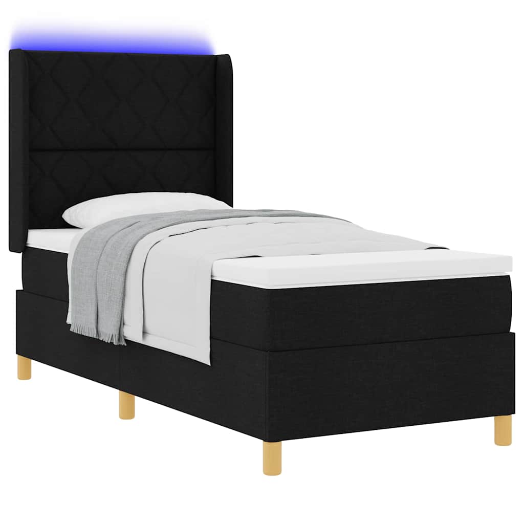 Boxspringbed met LED-stripverlichting Zwart 100 x 200 cm Stof is nu te koop bij PeponiXL, paradijselijk wonen!