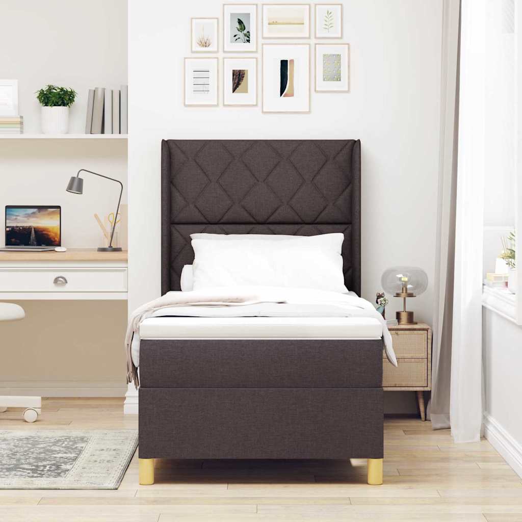 Boxspringbed met LED-stripverlichting Bruin 100 x 200 cm Stof is nu te koop bij PeponiXL, paradijselijk wonen!