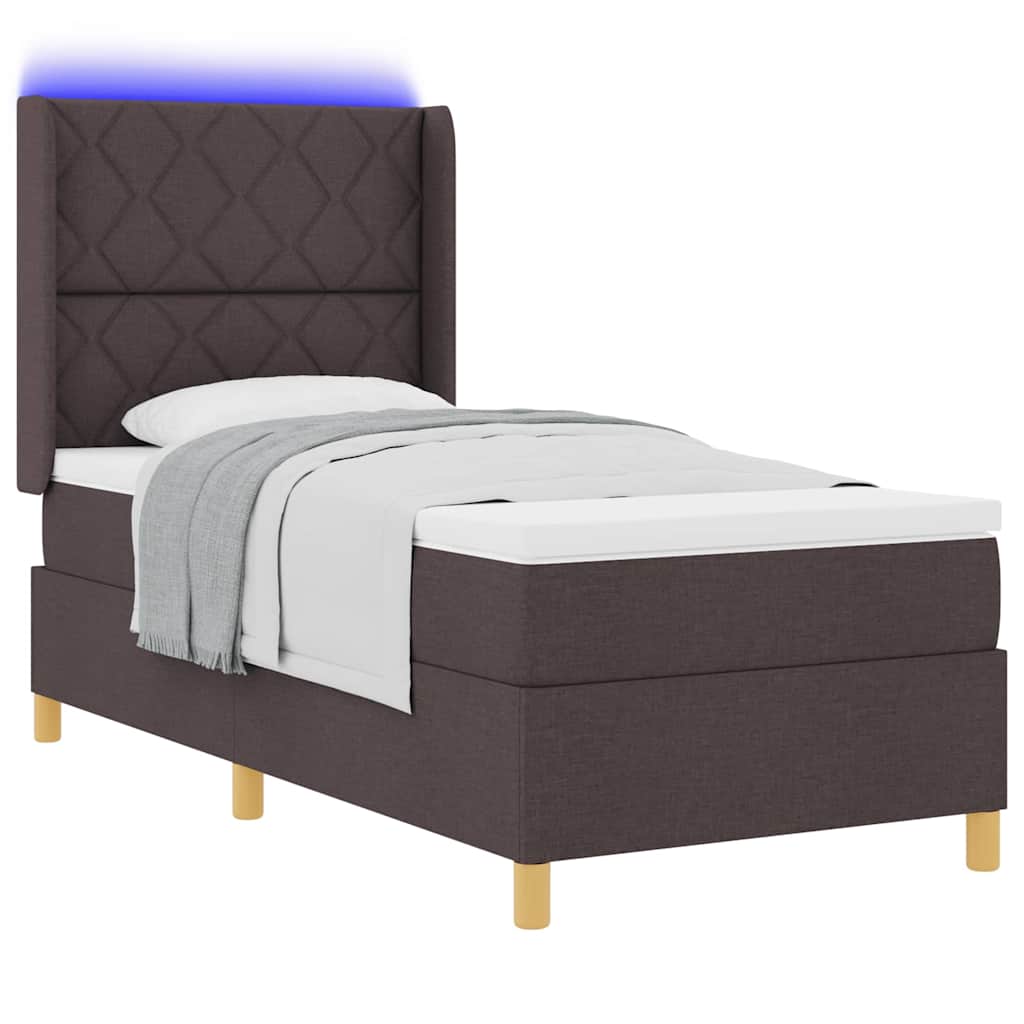 Boxspringbed met LED-stripverlichting Bruin 100 x 200 cm Stof is nu te koop bij PeponiXL, paradijselijk wonen!
