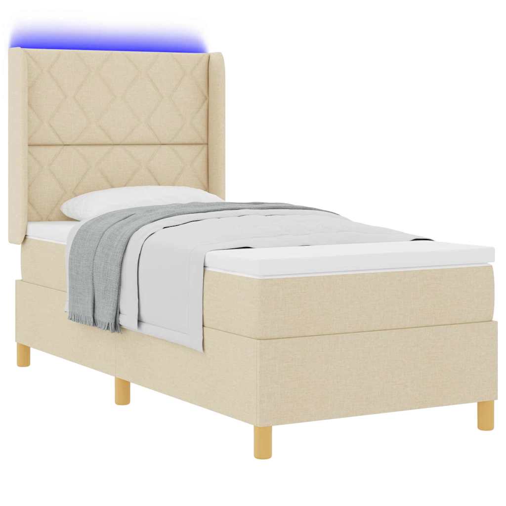 Boxspringbed met LED-stripverlichting Crème 100 x 200 cm Stof is nu te koop bij PeponiXL, paradijselijk wonen!