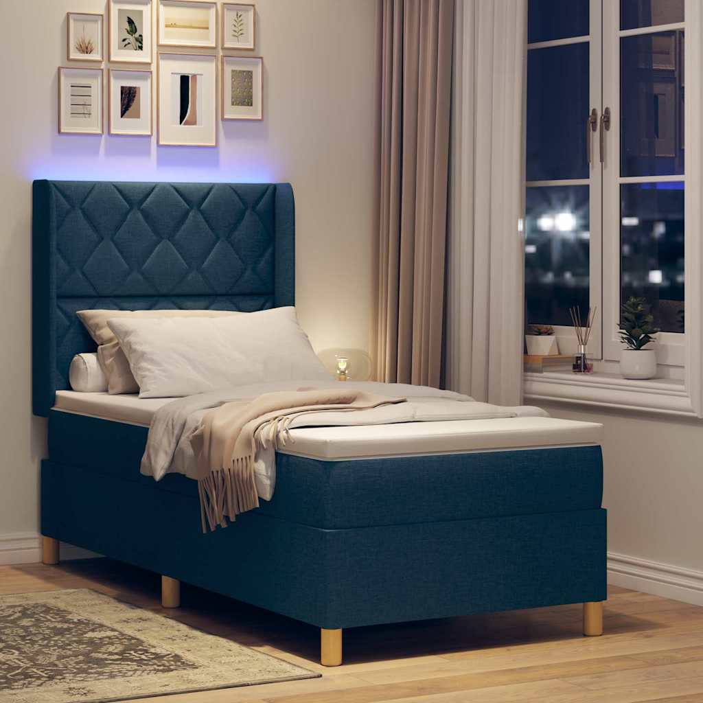 Boxspringbed met LED-stripverlichting Blauw 100 x 200 cm Stof is nu te koop bij PeponiXL, paradijselijk wonen!
