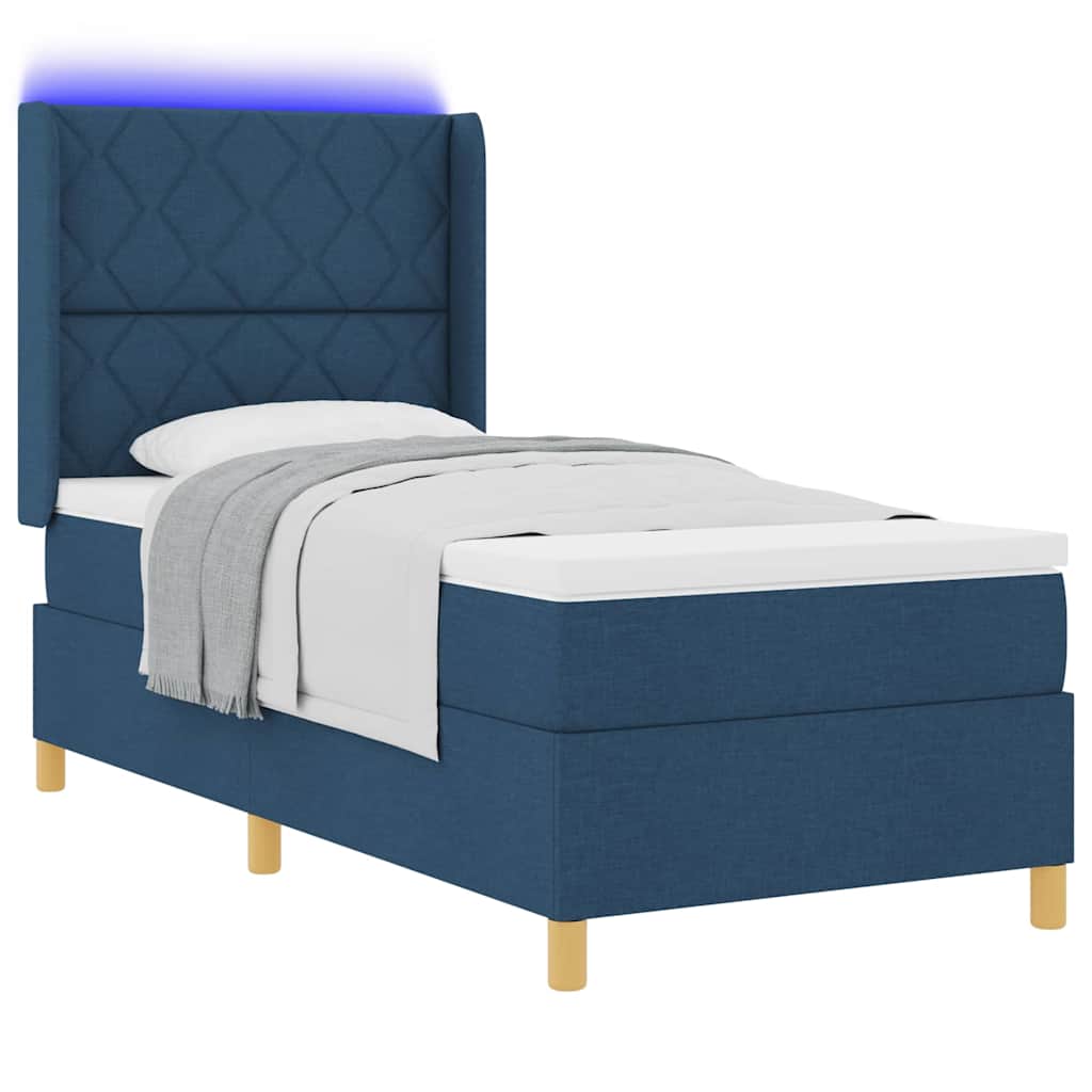 Boxspringbed met LED-stripverlichting Blauw 100 x 200 cm Stof is nu te koop bij PeponiXL, paradijselijk wonen!