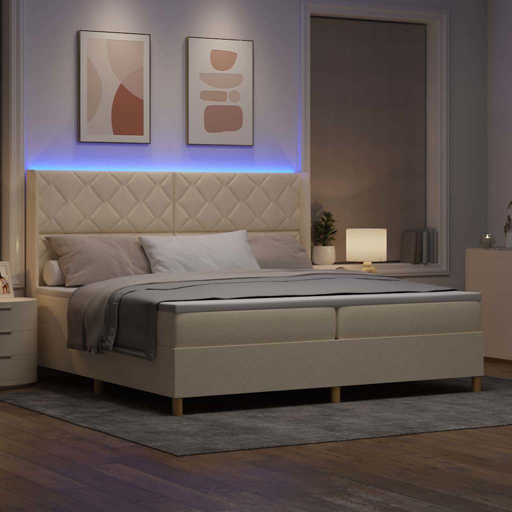 Boxspringbed met LED-stripverlichting Crème 200 x 200 cm Stof is nu te koop bij PeponiXL, paradijselijk wonen!