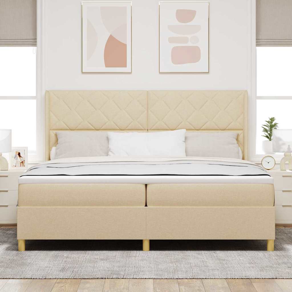 Boxspringbed met LED-stripverlichting Crème 200 x 200 cm Stof is nu te koop bij PeponiXL, paradijselijk wonen!