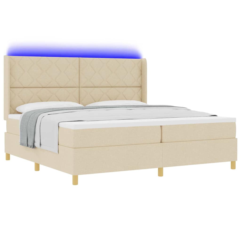 Boxspringbed met LED-stripverlichting Crème 200 x 200 cm Stof is nu te koop bij PeponiXL, paradijselijk wonen!