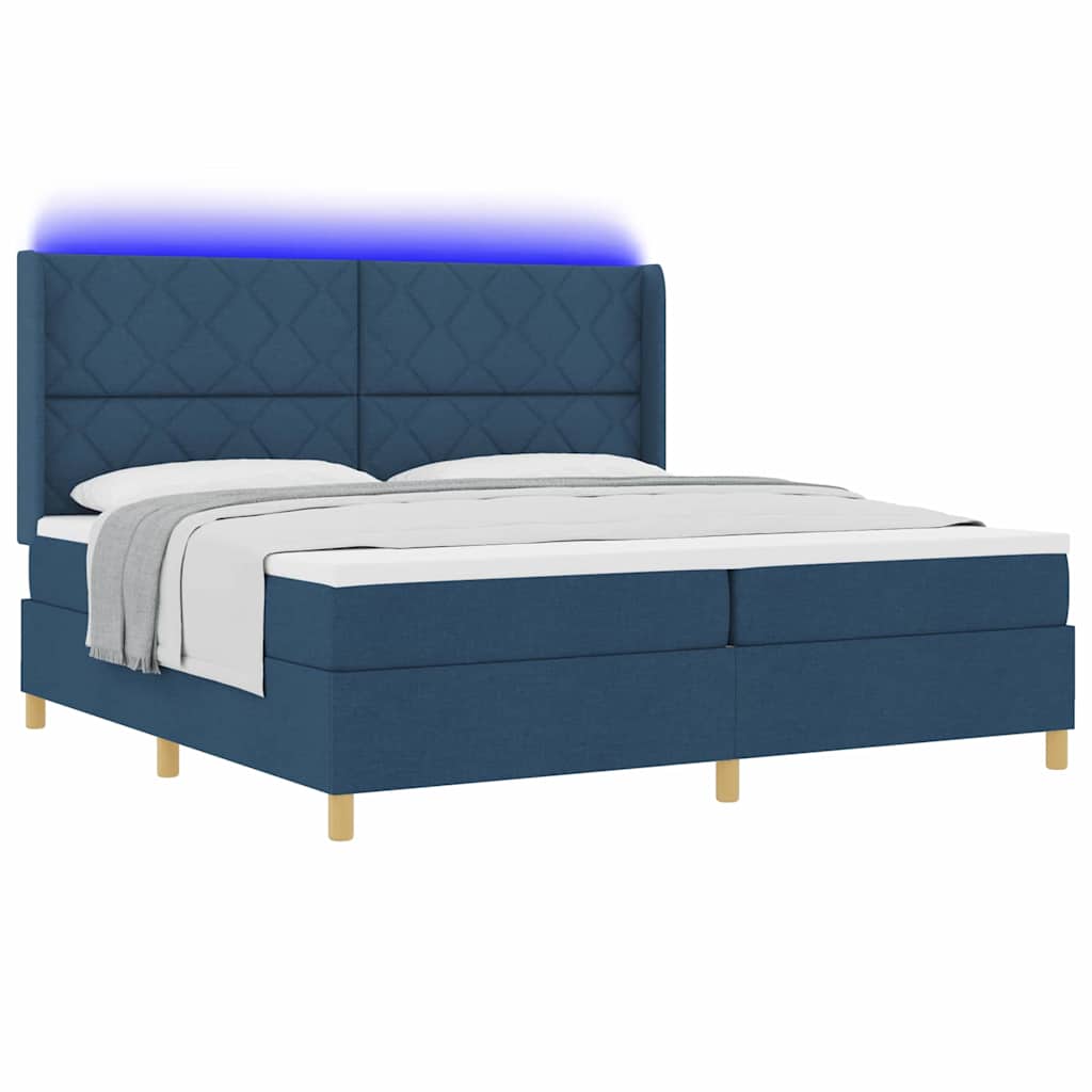 Boxspringbed met matras met LED Blauw 200 x 200 cm Stof is nu te koop bij PeponiXL, paradijselijk wonen!