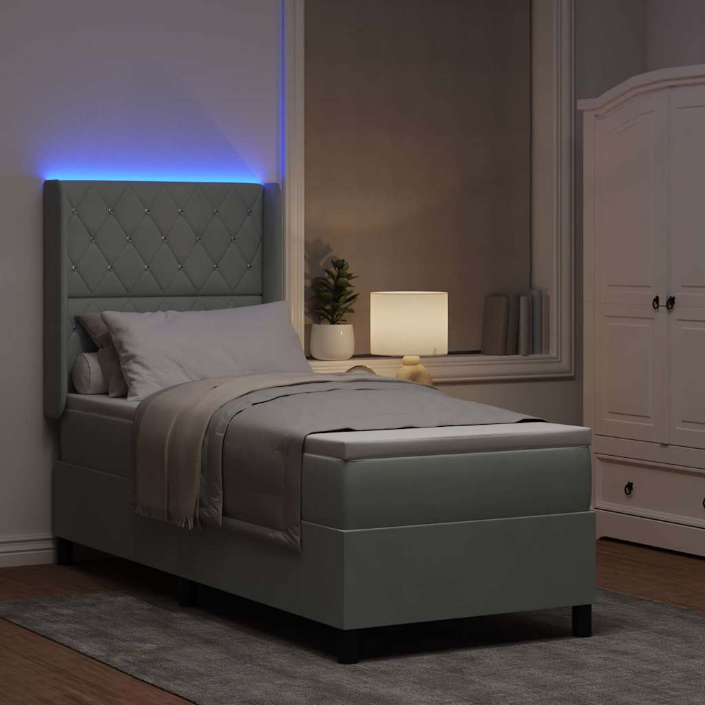 Boxspringbed met matras met LED Lichtgrijs 80 x 200 cm Fluweel is nu te koop bij PeponiXL, paradijselijk wonen!