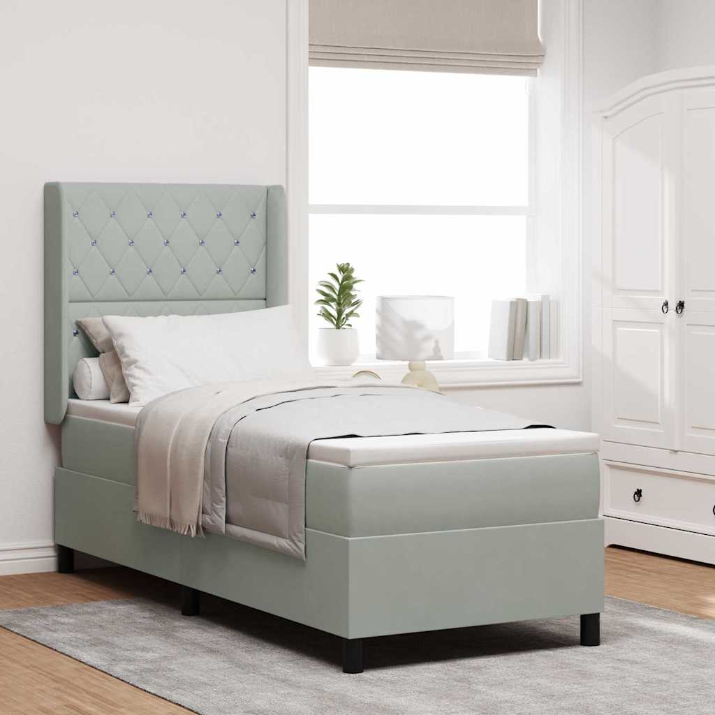 Boxspringbed met matras met LED Lichtgrijs 80 x 200 cm Fluweel is nu te koop bij PeponiXL, paradijselijk wonen!