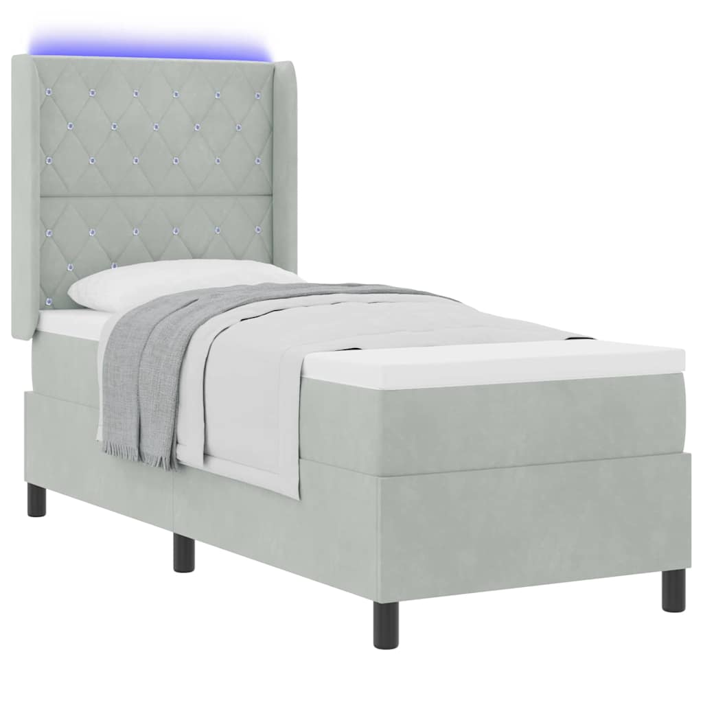 Boxspringbed met matras met LED Lichtgrijs 80 x 200 cm Fluweel is nu te koop bij PeponiXL, paradijselijk wonen!