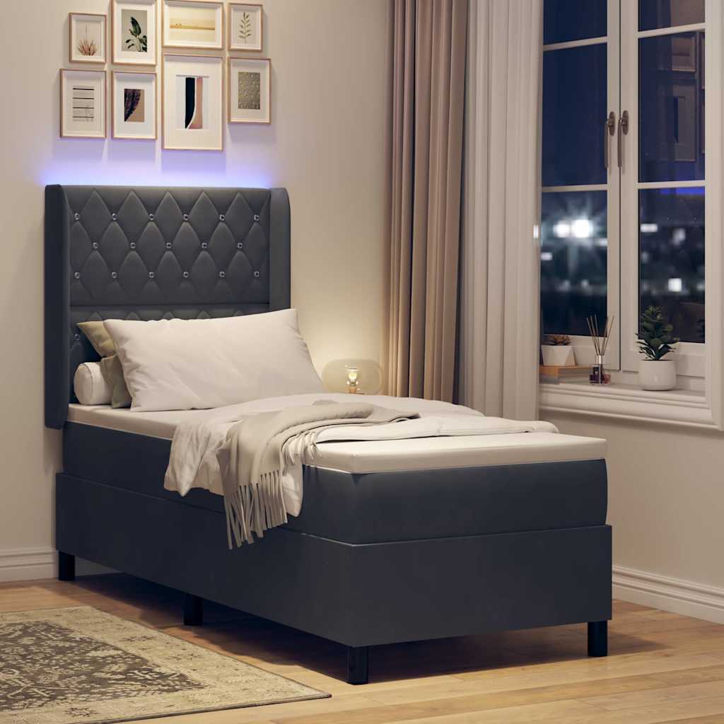 Boxspringbed met matras met LED Donkergrijs 80 x 200 cm Fluweel is nu te koop bij PeponiXL, paradijselijk wonen!