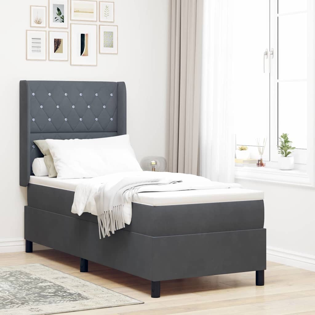 Boxspringbed met matras met LED Donkergrijs 80 x 200 cm Fluweel is nu te koop bij PeponiXL, paradijselijk wonen!