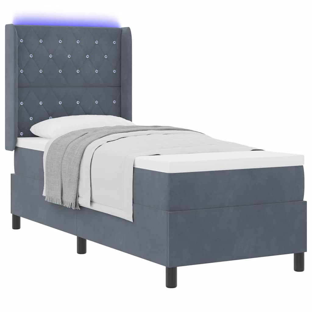 Boxspringbed met matras met LED Donkergrijs 80 x 200 cm Fluweel is nu te koop bij PeponiXL, paradijselijk wonen!