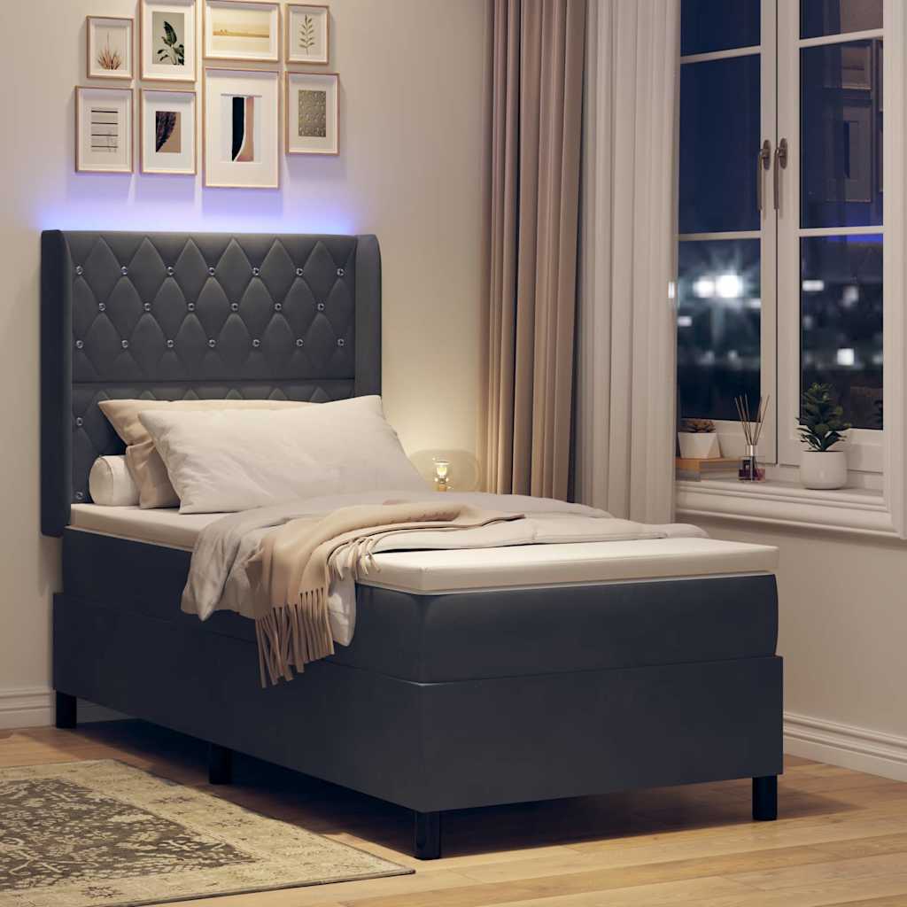 Boxspringbed met matras met LED Donkergrijs 90 x 190 cm Fluweel is nu te koop bij PeponiXL, paradijselijk wonen!
