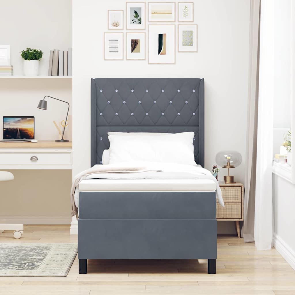 Boxspringbed met matras met LED Donkergrijs 90 x 190 cm Fluweel is nu te koop bij PeponiXL, paradijselijk wonen!
