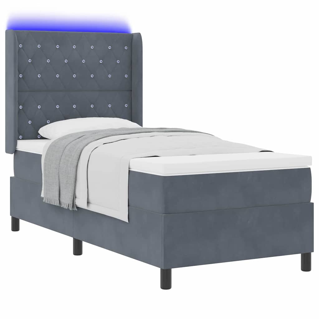 Boxspringbed met matras met LED Donkergrijs 90 x 190 cm Fluweel is nu te koop bij PeponiXL, paradijselijk wonen!