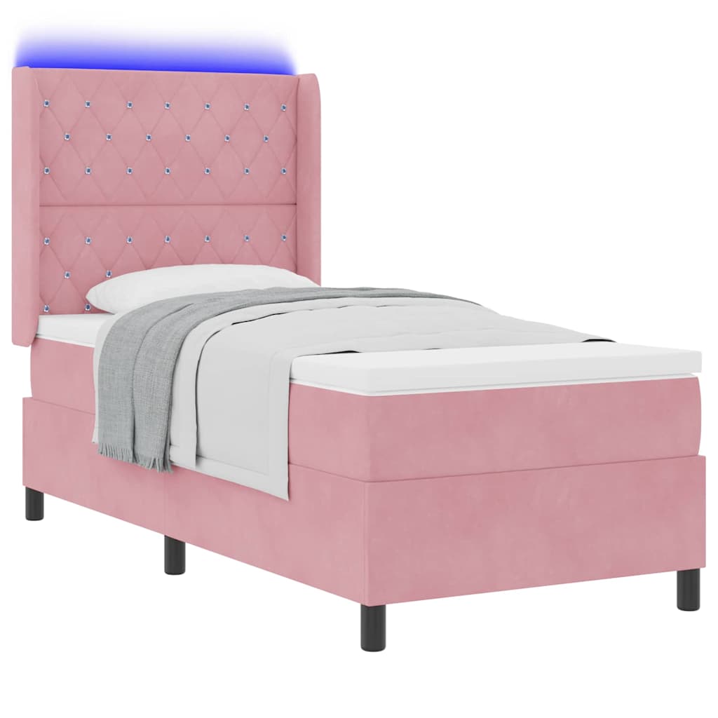 Boxspringbed met matras met LED Roze 90 x 200 cm Fluweel is nu te koop bij PeponiXL, paradijselijk wonen!