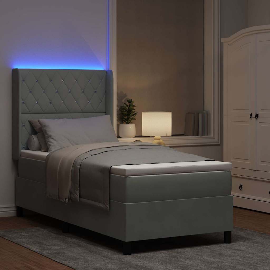 Boxspringbed met matras met LED Lichtgrijs 100 x 200 cm Fluweel is nu te koop bij PeponiXL, paradijselijk wonen!