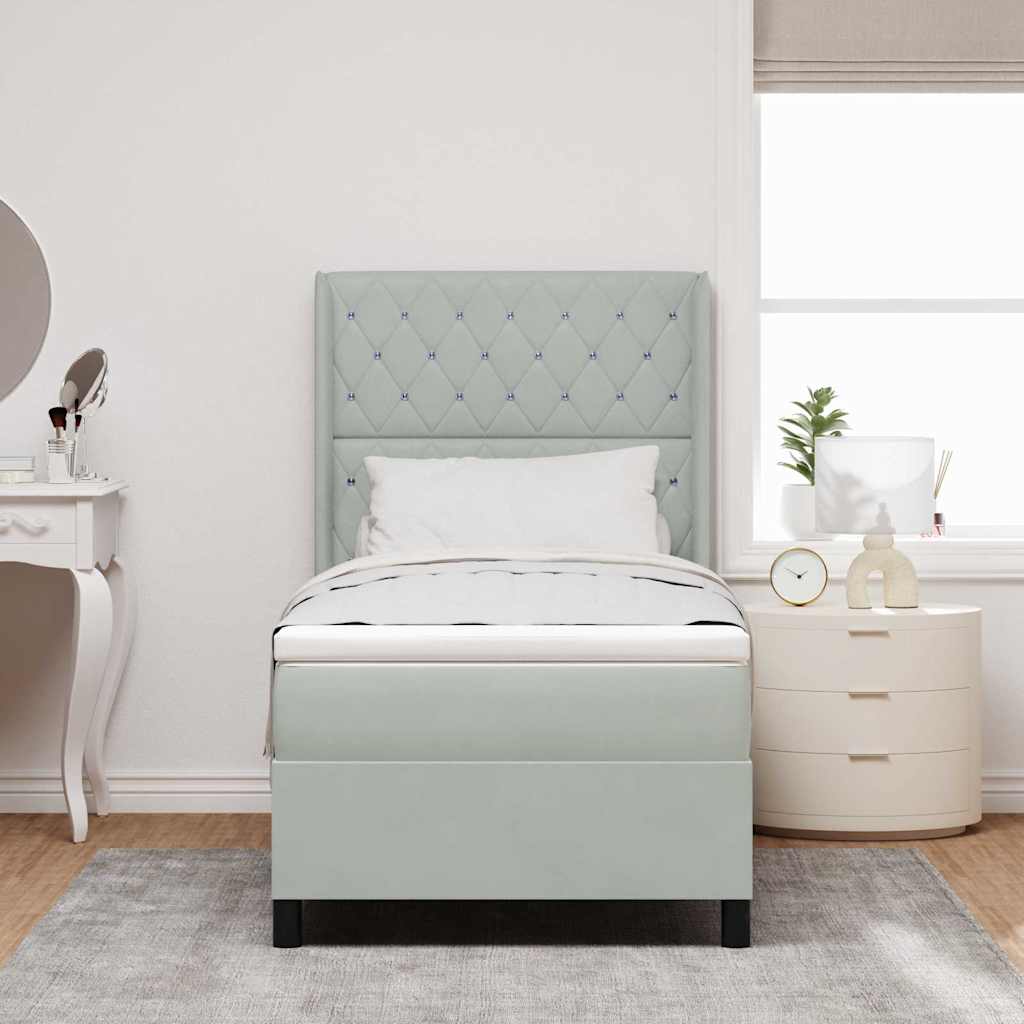 Boxspringbed met matras met LED Lichtgrijs 100 x 200 cm Fluweel is nu te koop bij PeponiXL, paradijselijk wonen!