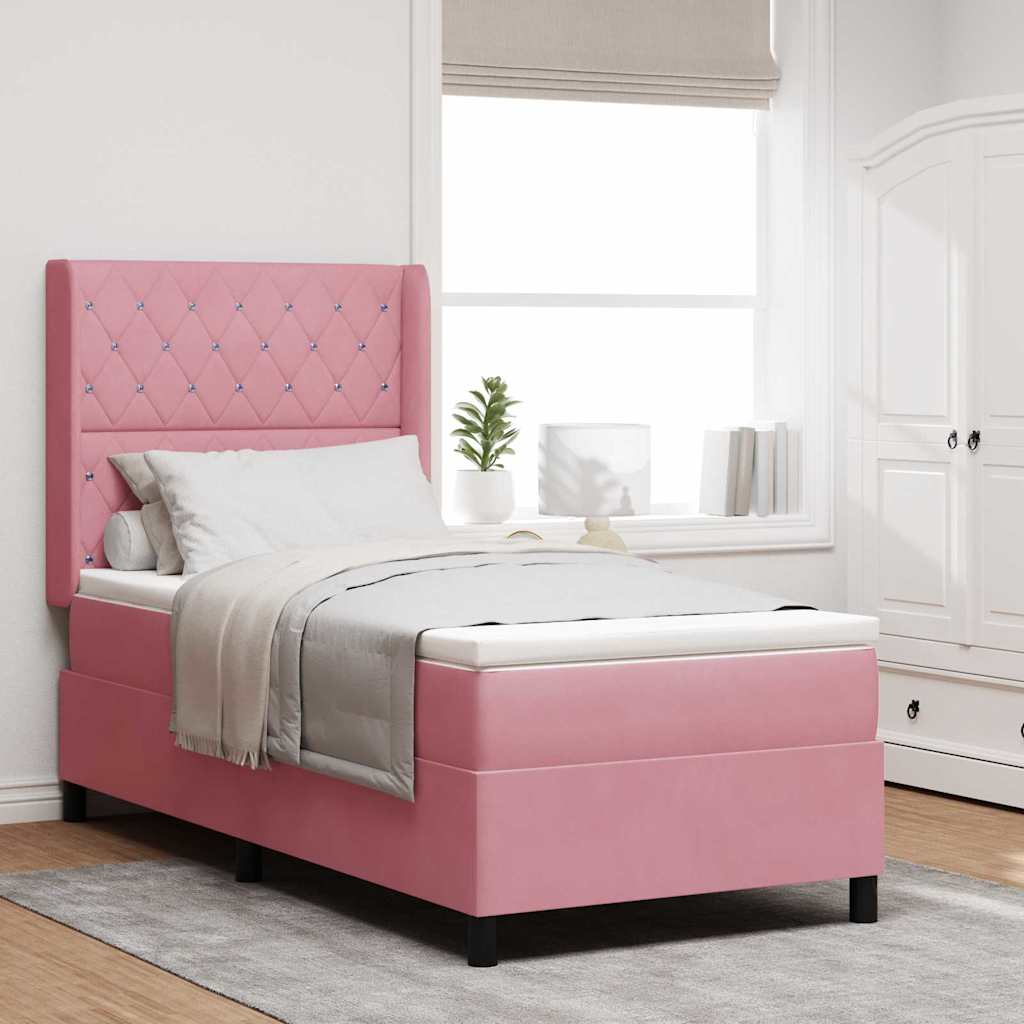 Boxspringbed met matras met LED Roze 100 x 200 cm Fluweel is nu te koop bij PeponiXL, paradijselijk wonen!