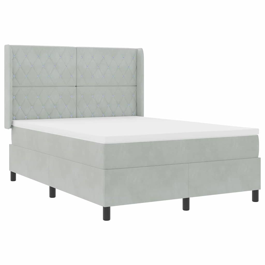 Boxspringbed met hoofdeinde Lichtgrijs 140 x 190 cm Fluweel is nu te koop bij PeponiXL, paradijselijk wonen!