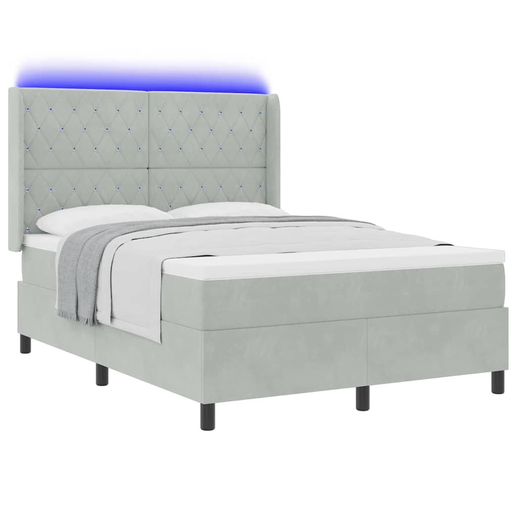 Boxspringbed met hoofdeinde Lichtgrijs 140 x 190 cm Fluweel is nu te koop bij PeponiXL, paradijselijk wonen!