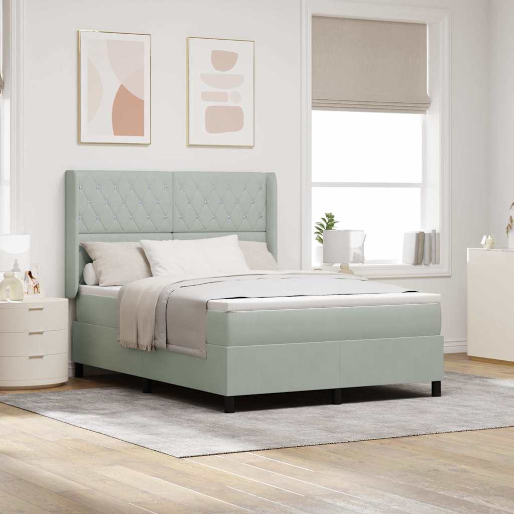 Boxspringbed met hoofdeinde Lichtgrijs 140 x 200 cm Fluweel is nu te koop bij PeponiXL, paradijselijk wonen!