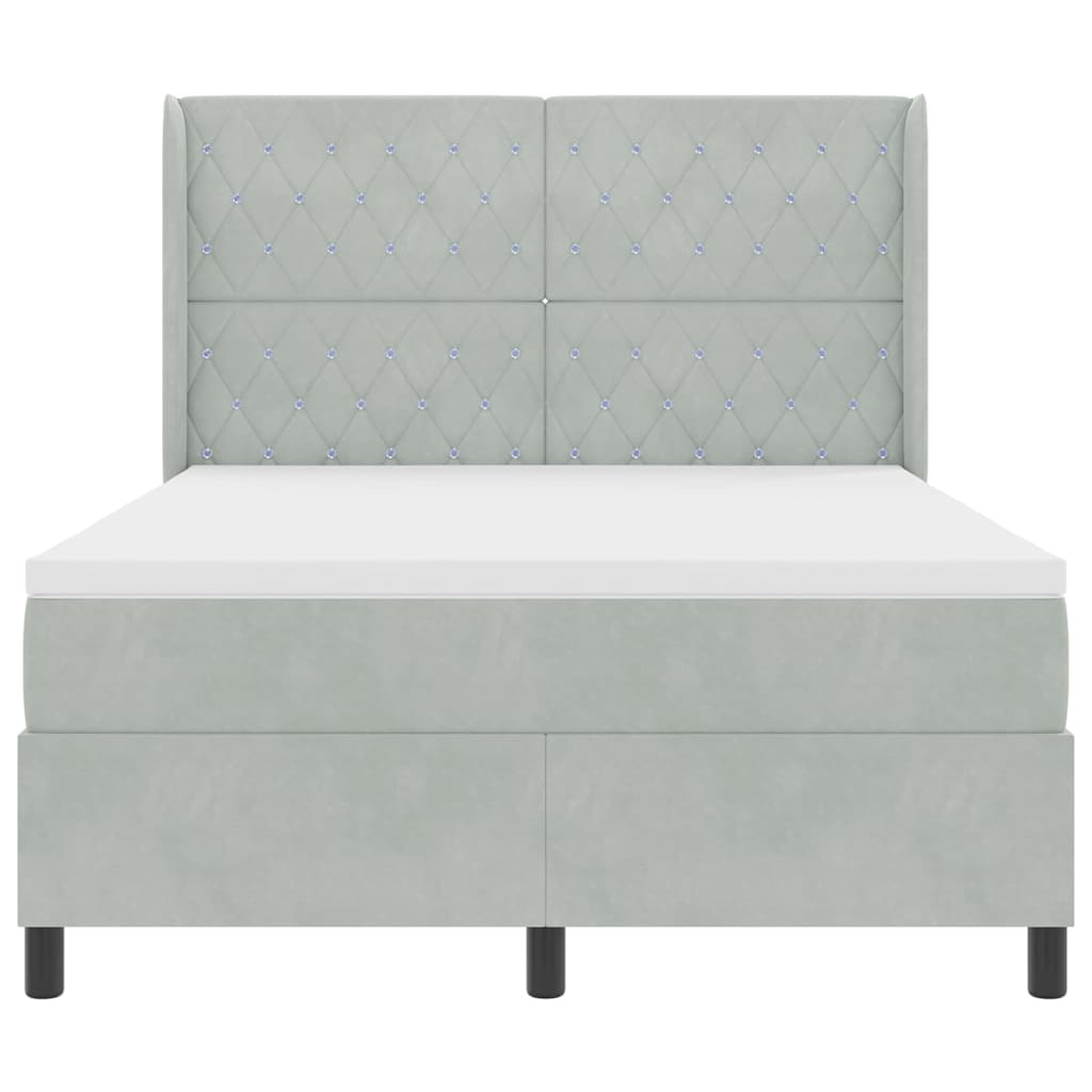 Boxspringbed met hoofdeinde Lichtgrijs 140 x 200 cm Fluweel is nu te koop bij PeponiXL, paradijselijk wonen!
