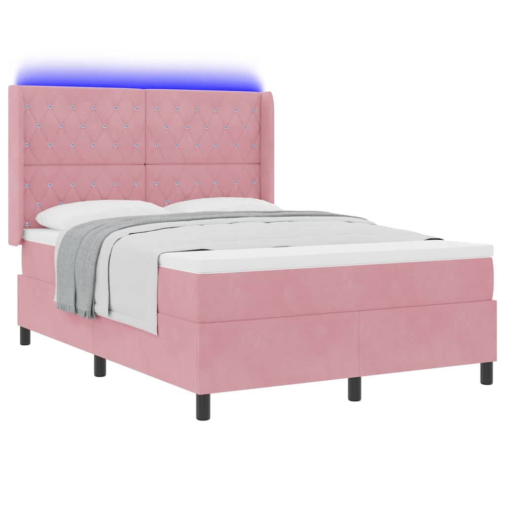 Boxspringbed met LED-striplichten Roze 140 x 200 cm Fluweel is nu te koop bij PeponiXL, paradijselijk wonen!