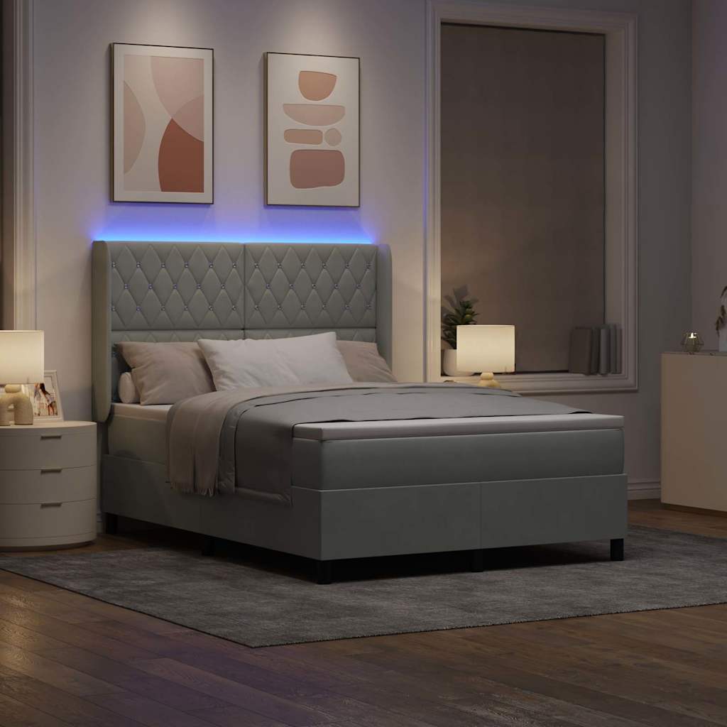Boxspringbed met matras met LED Lichtgrijs 160 x 200 cm Fluweel is nu te koop bij PeponiXL, paradijselijk wonen!