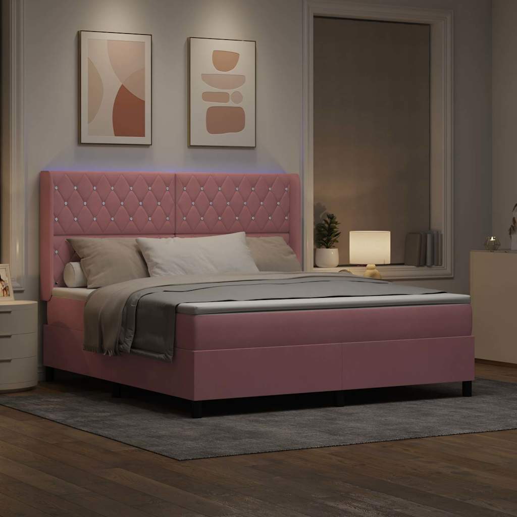 Boxspringbed met matras met LED Roze 180 x 200 cm Fluweel is nu te koop bij PeponiXL, paradijselijk wonen!