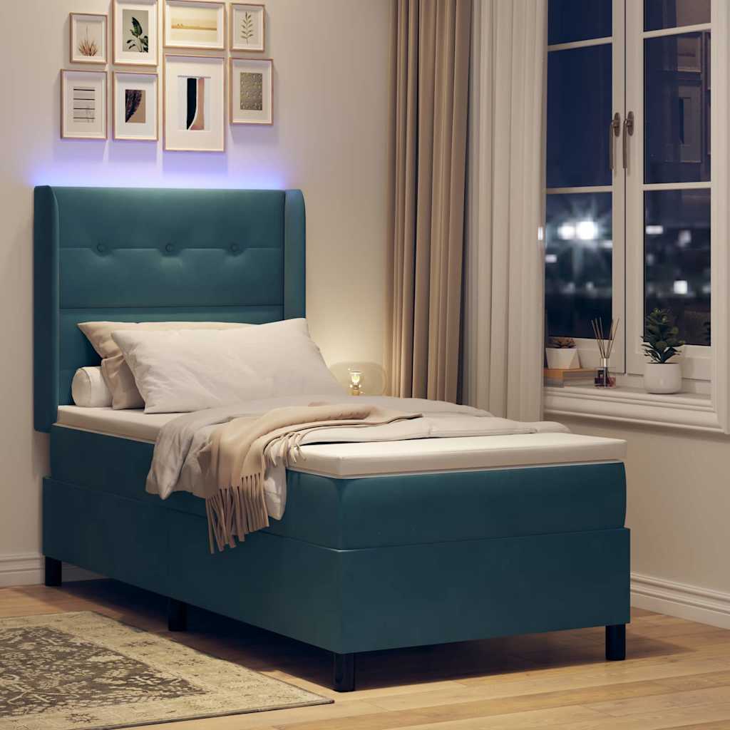 Boxspringbed met LED-stripverlichting Blauw 80 x 200 cm Fluweel