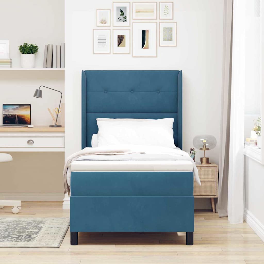 Boxspringbed met LED-stripverlichting Blauw 80 x 200 cm Fluweel