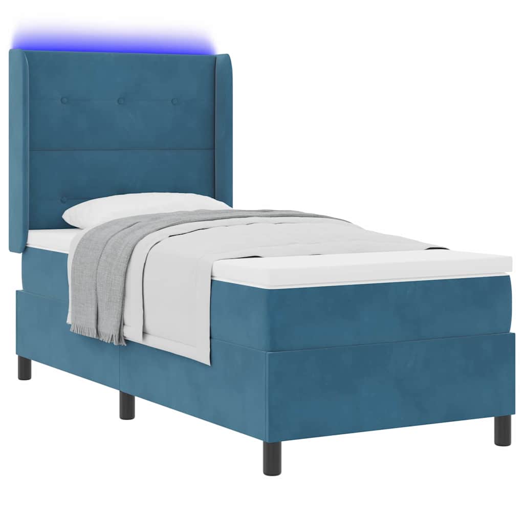 Boxspringbed met LED-stripverlichting Blauw 80 x 200 cm Fluweel