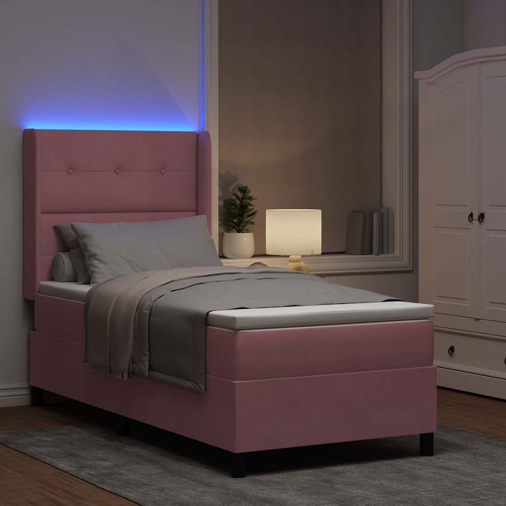 Boxspringbed met matras met LED Roze 80 x 200 cm Fluweel is nu te koop bij PeponiXL, paradijselijk wonen!