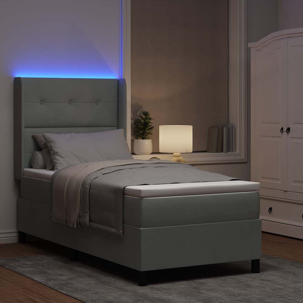 Boxspringbed met matras met LED Lichtgrijs 90 x 190 cm Fluweel is nu te koop bij PeponiXL, paradijselijk wonen!