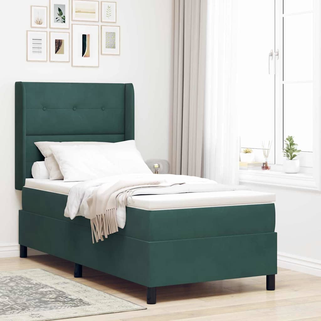 Boxspringbed met hoofdeinde Donkergroen 90 x 190 cm Fluweel