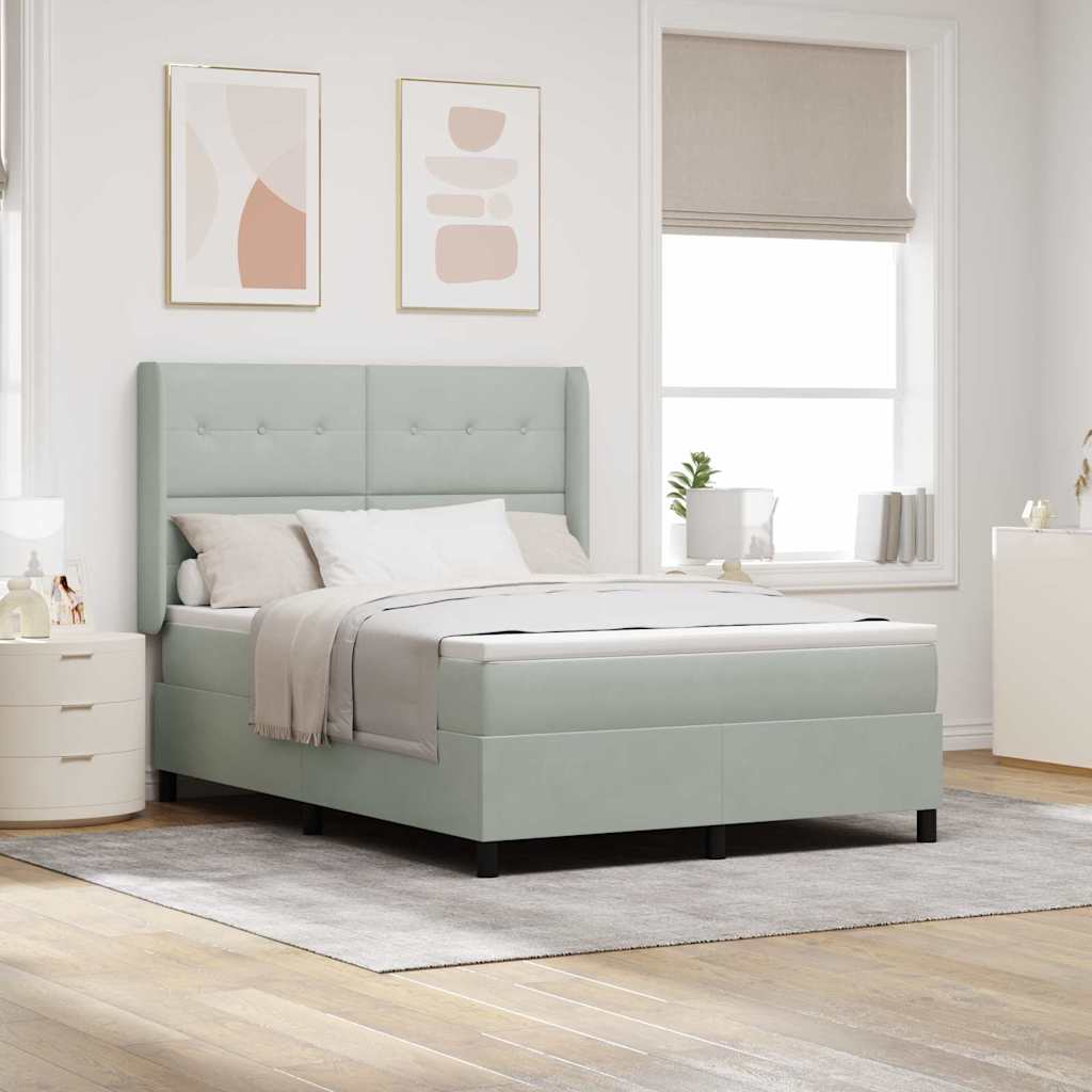 Boxspringbed met hoofdeinde Lichtgrijs 140 x 190 cm Fluweel is nu te koop bij PeponiXL, paradijselijk wonen!