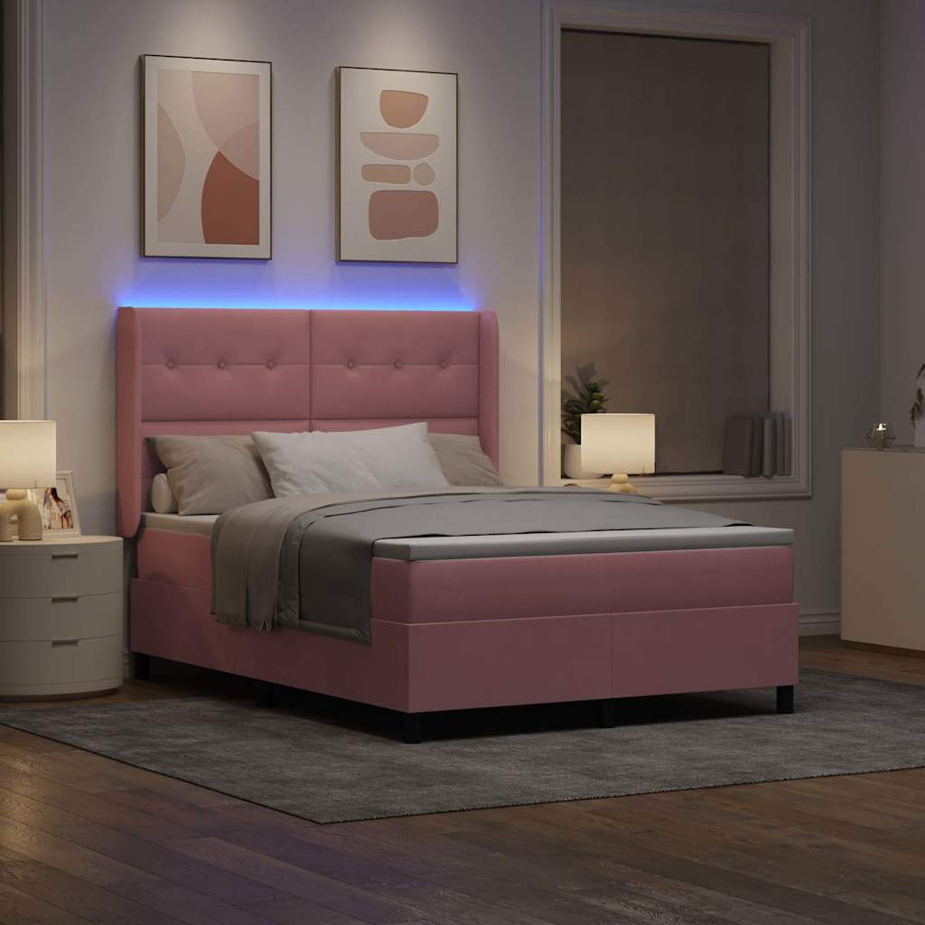 Boxspringbed met LED-stripverlichting Roze 140 x 190 cm Fluweel is nu te koop bij PeponiXL, paradijselijk wonen!